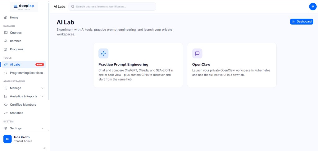 deepLXP AI Labs workspace
